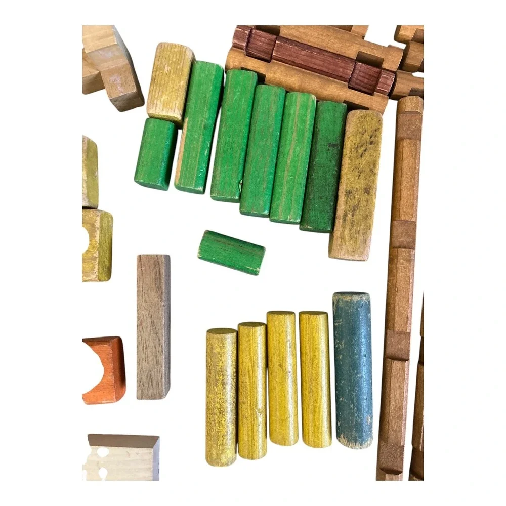 Vintage Wooden Building Blocks Lot Lincoln Logs Alphabet Blocks‎ Mixed Set 80+pc